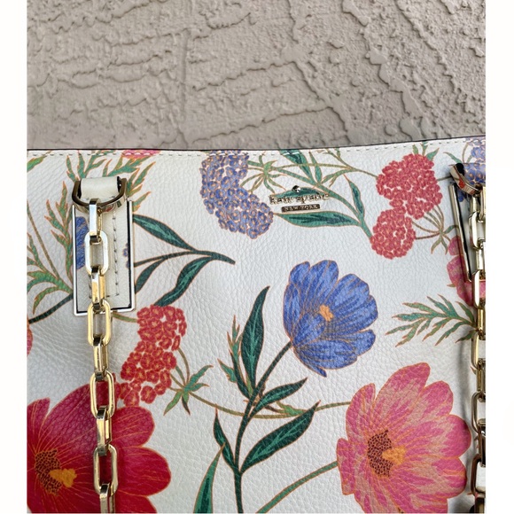 KATE SPADE Cream Multicolor Floral Leather Bag Kingston Blossom Vivian Tote Bag - Picture 5 of 17